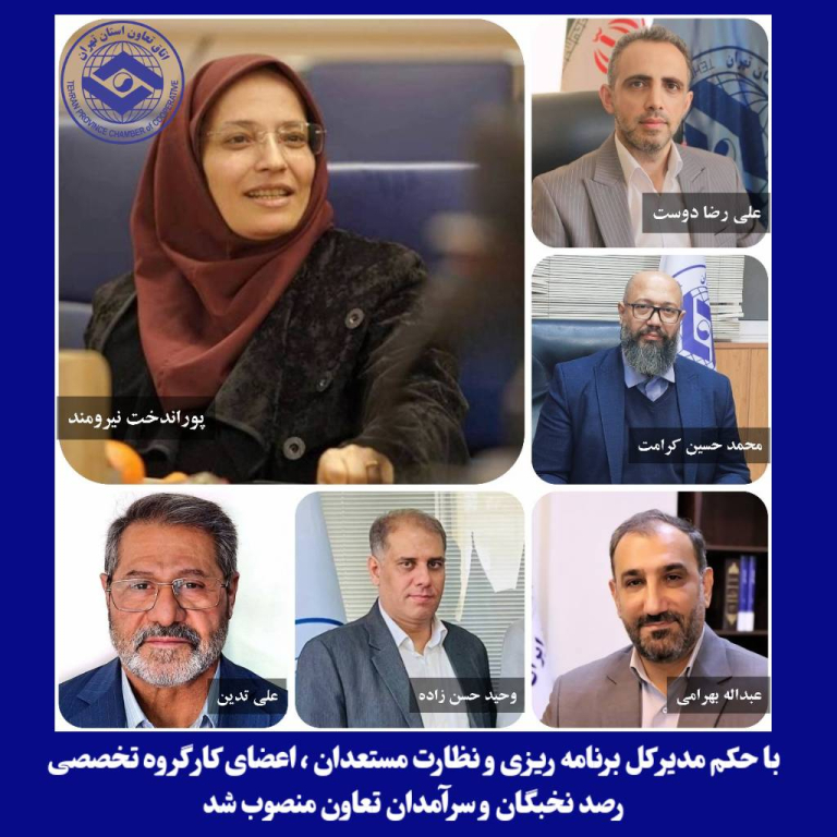 با حکم مدیرکل برنامه ریزی و نظارت مستعدان بنیاد ملی نخبگان ، اعضای کارگروه تخصصی رصد نخبگان و سرآمدان تعاون در استان تهران منصوب شدند.